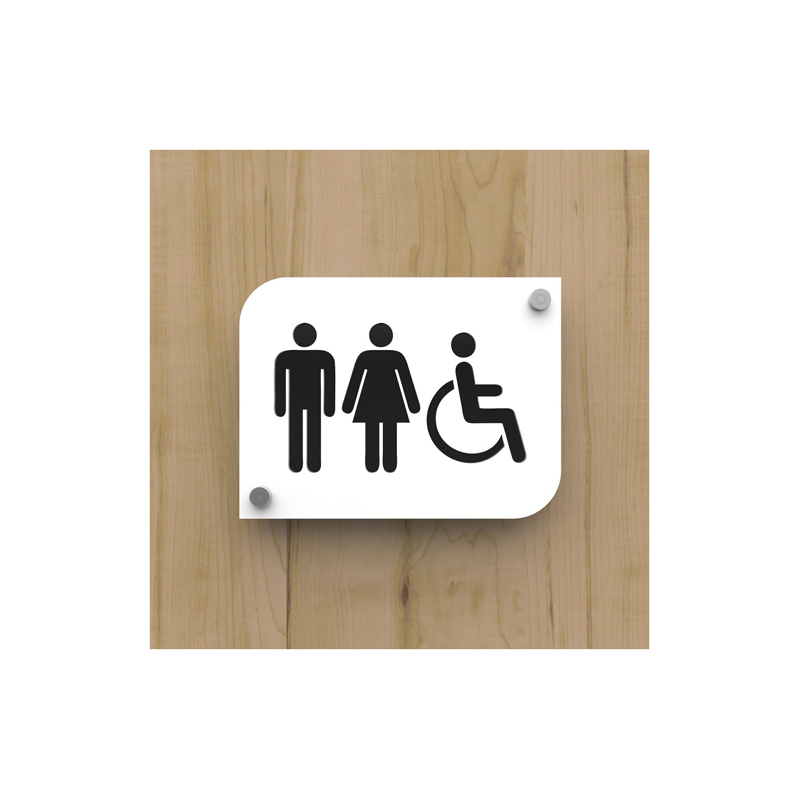 Pictogramme plexi toilettes trio hommes/femmes handicapés PMR - Signalétique toilettes