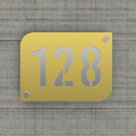 Design gold-colored street/house number plaque with customizable background - URBAN model