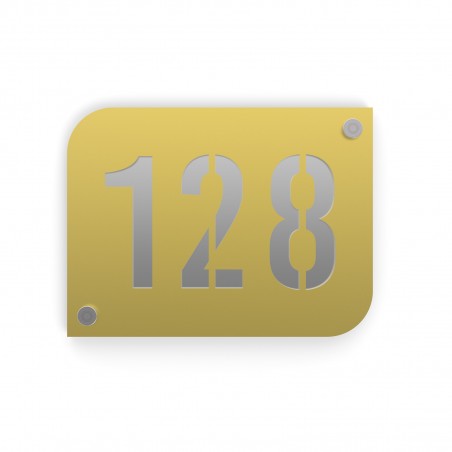 Design gold-colored street/house number plaque with customizable background - URBAN model