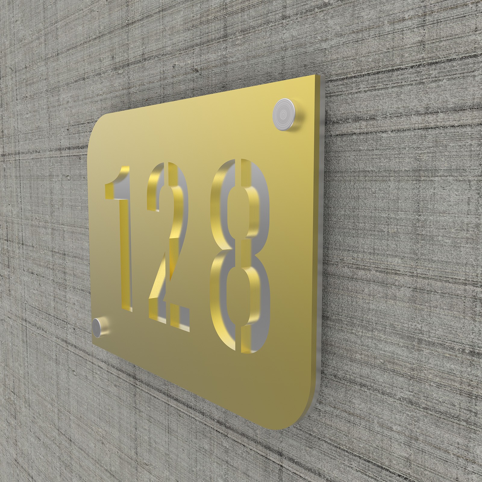 Design gold-colored street/house number plaque with customizable background - URBAN model