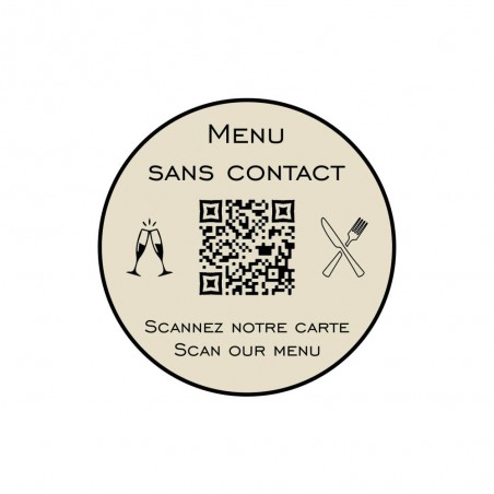 Menu sans contact personnalisé format rond QR Code - Présentation menu hôtel restaurant sans contact - Couleur beige