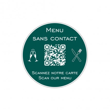 Menu sans contact personnalisé format rond QR Code - Présentation menu hôtel restaurant sans contact - Couleur vert foncé