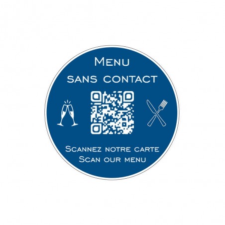 Menu sans contact personnalisé format rond QR Code - Présentation menu hôtel restaurant sans contact - Couleur bleu