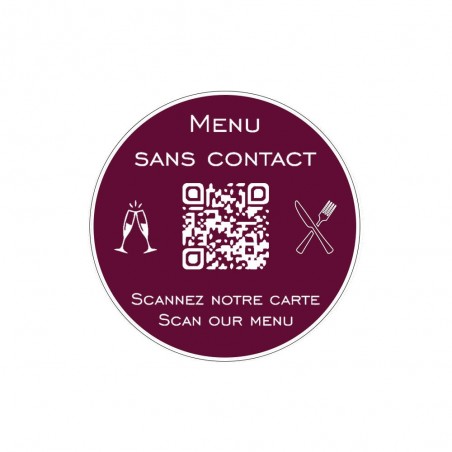 Menu sans contact personnalisé format rond QR Code - Présentation menu hôtel restaurant sans contact - Couleur bordeaux