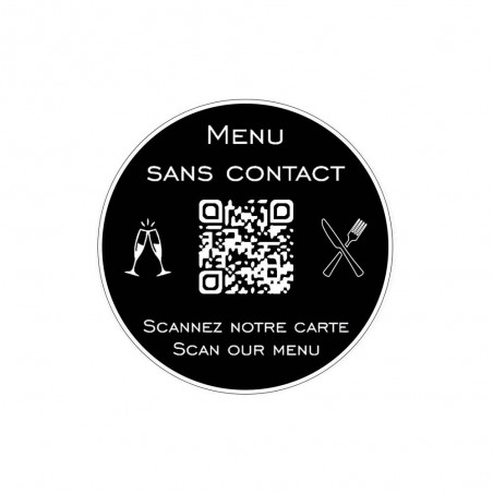 Menu sans contact personnalisé format rond QR Code - Présentation menu hôtel restaurant sans contact - Couleur noir