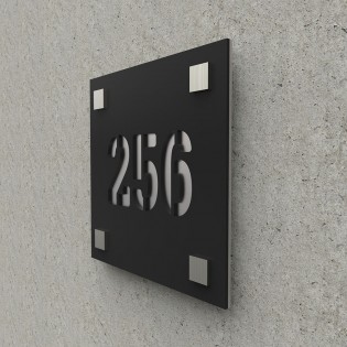 Matte black street/house number with customizable background - Square model - Square number 20 x 20 cm