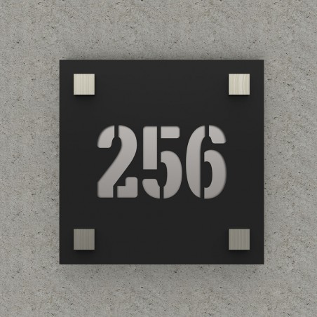 Matte black street/house number with customizable background - Square model - Square number 20 x 20 cm