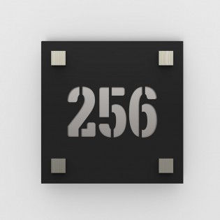 Matte black street/house number with customizable background - Square model - Square number 20 x 20 cm