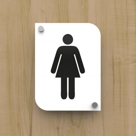 Pictogramme plexi toilettes femmes couleur blanc - Signalétique plaque de porte toilettes femme