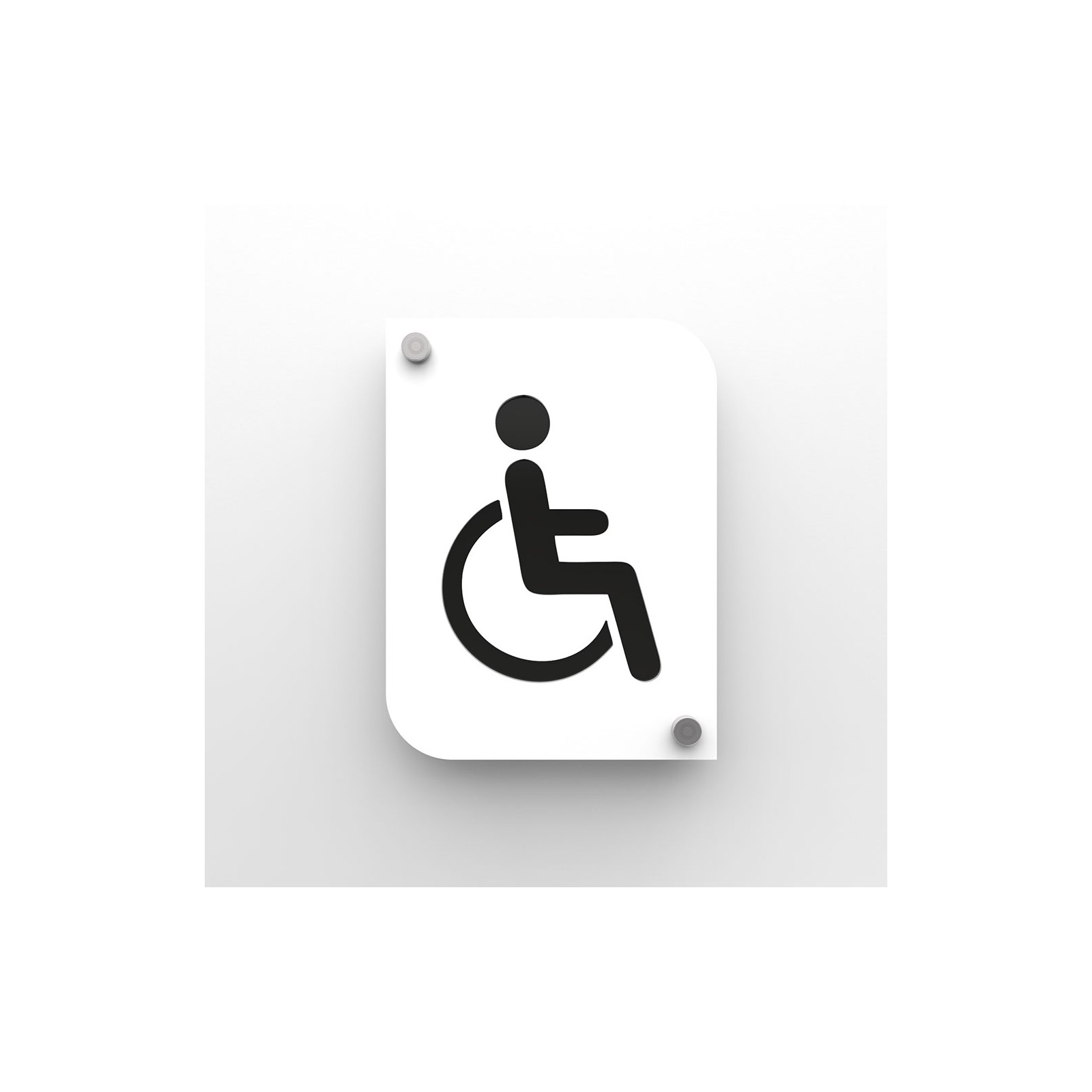 Pictogramme plexi toilettes handicapés PMR couleur blanc - Signalétique plaque de porte toilettes PMR