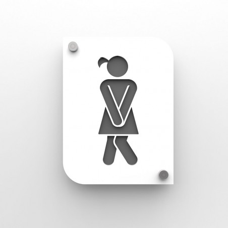 Plaque de porte design en plexi toilettes femmes couleur blanc personnalisable - Pictogramme toilettes WC femmes