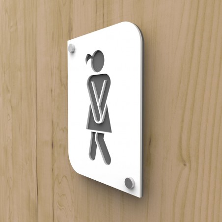 Plaque de porte design en plexi toilettes femmes couleur blanc personnalisable - Pictogramme toilettes WC femmes