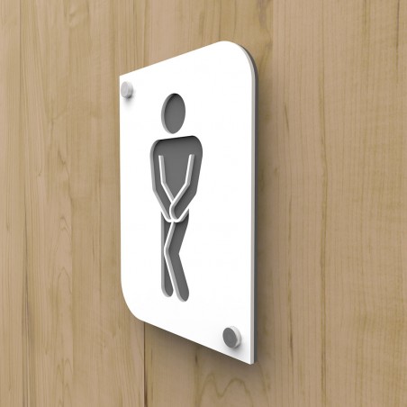 Plaque de porte design en plexi toilettes hommes couleur blanc personnalisable - Pictogramme toilettes WC hommes