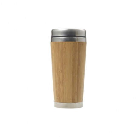 Mug isotherme personnalisé 400mL bambou et acier, double paroi pour boissons chaudes et froides