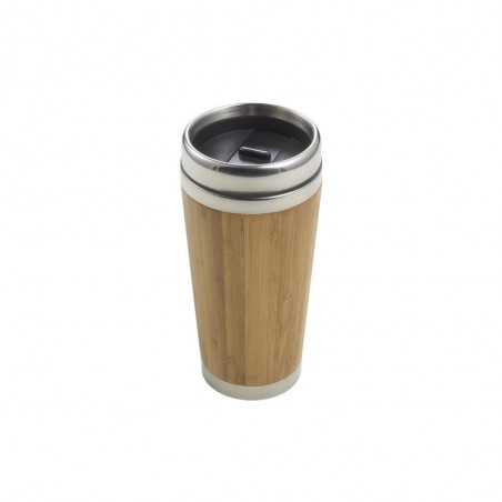 Mug isotherme personnalisé 400mL bambou et acier, double paroi pour boissons chaudes et froides