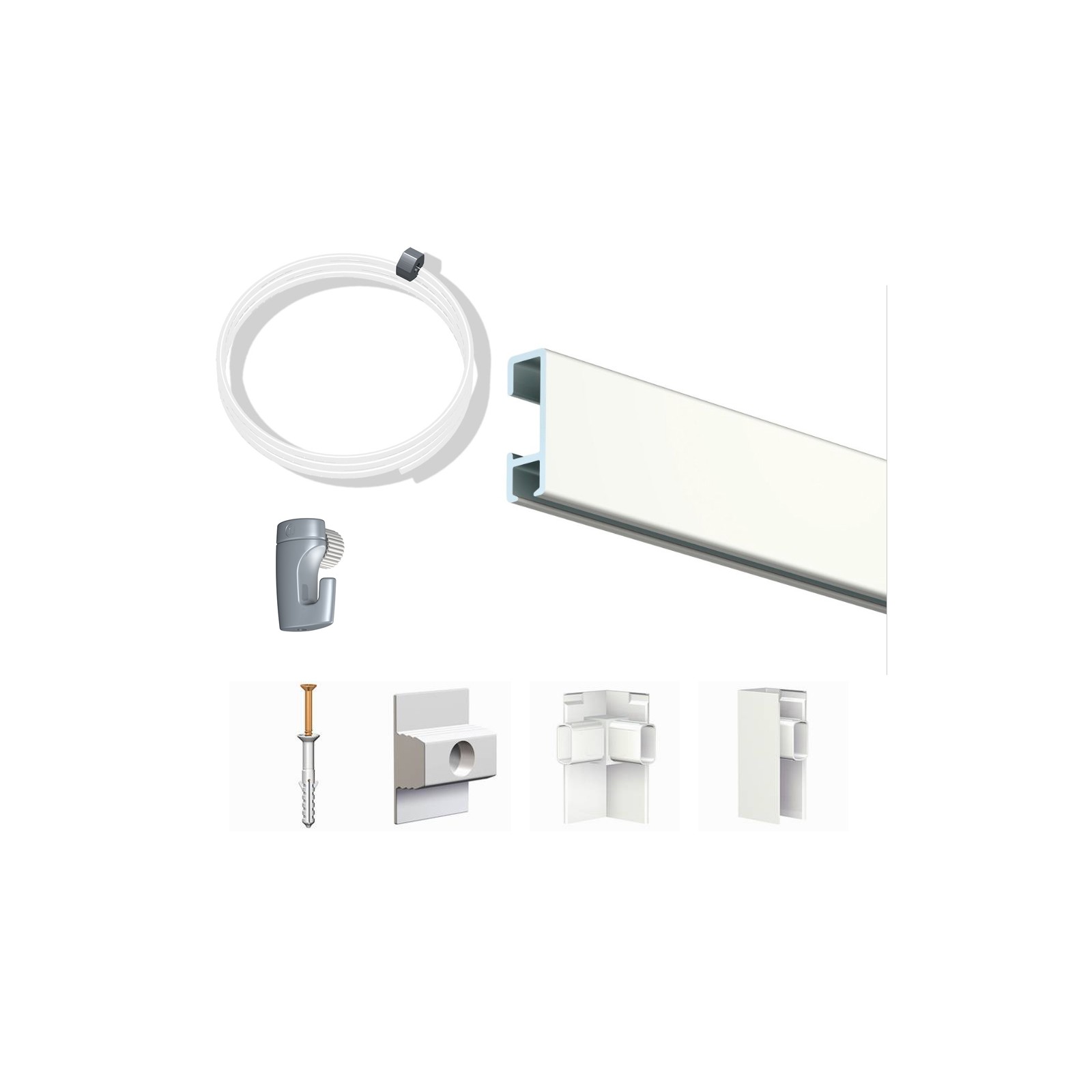 Pack Eco 2 mètres de cimaise Click Rail couleur Blanc laqué (RAL9010) - Solution suspension cadres et tableaux