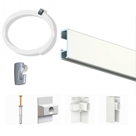 Pack Eco 4 mètres de cimaise Click Rail couleur Blanc laqué (RAL9010) - Solution suspension cadres et tableaux