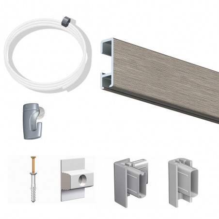 Pack Eco 4 mètres de cimaise Click Rail couleur Aluminium - Solution suspension cadres et tableaux