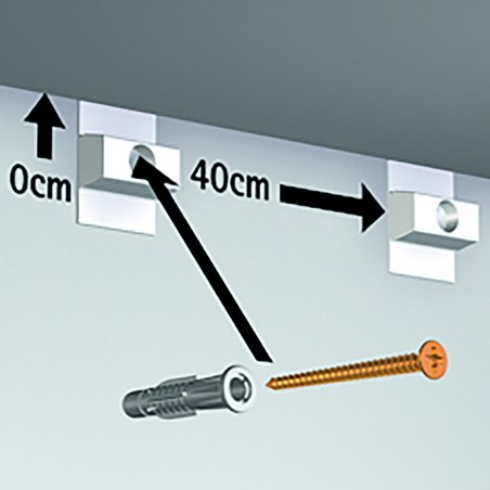 Pack Eco 2 mètres de cimaise Click Rail couleur Blanc (peut être peint) - Solution suspension cadres et tableaux