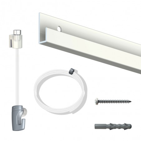 Pack complet 40 mètres cimaise Classic J couleur Blanc laqué - Suspension et déplacement facile de cadres et tableaux