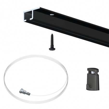 Pack 4 mètres cimaise Top Rail couleur Noir - Cimaise rail plafond pour suspension cadres et tableaux