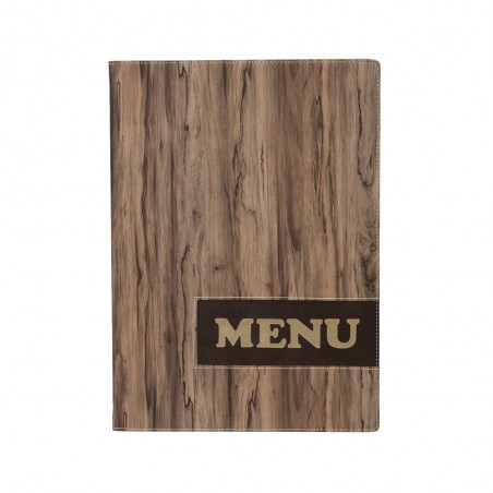 Lot de 10 protège-menus design format A4 effet bois Wood - Hôtel - Restaurant