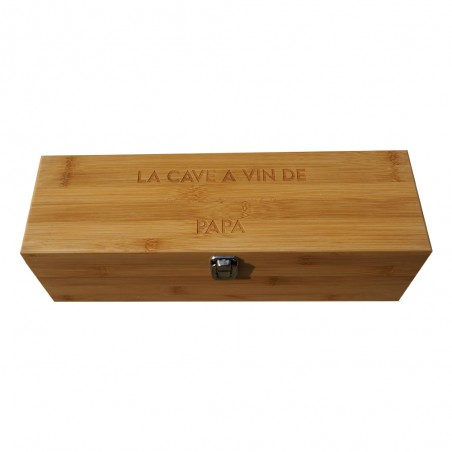 Personalized bamboo wine box with first name "LA CAVE A VIN DE" - Bamboo wine box with 4 serving pieces