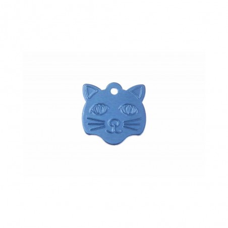 Pendant medal in the shape of a blue cat head, customizable on 1 to 2 lines (22 mm x 23 mm)