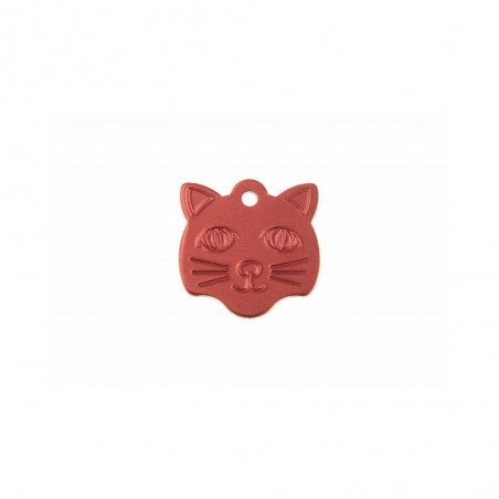 Médaille pendentif en forme de tête de chat couleur rouge personnalisable sur 1 à 2 lignes (22 mm x 23 mm)