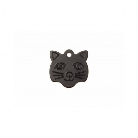 Pendant medal in the shape of a black cat head, customizable on 1 to 2 lines (22 mm x 23 mm)