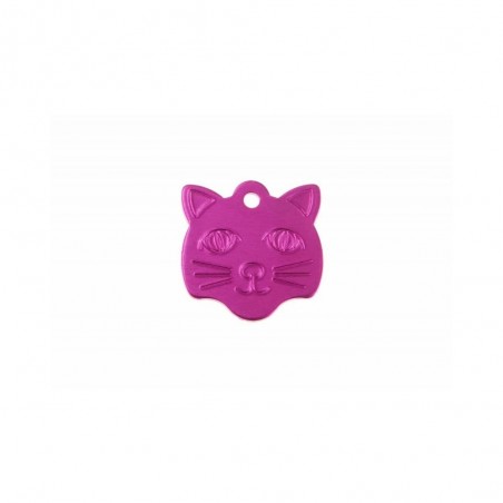 Pendant medal in the shape of a pink cat head, customizable on 1 to 2 lines (22 mm x 23 mm)