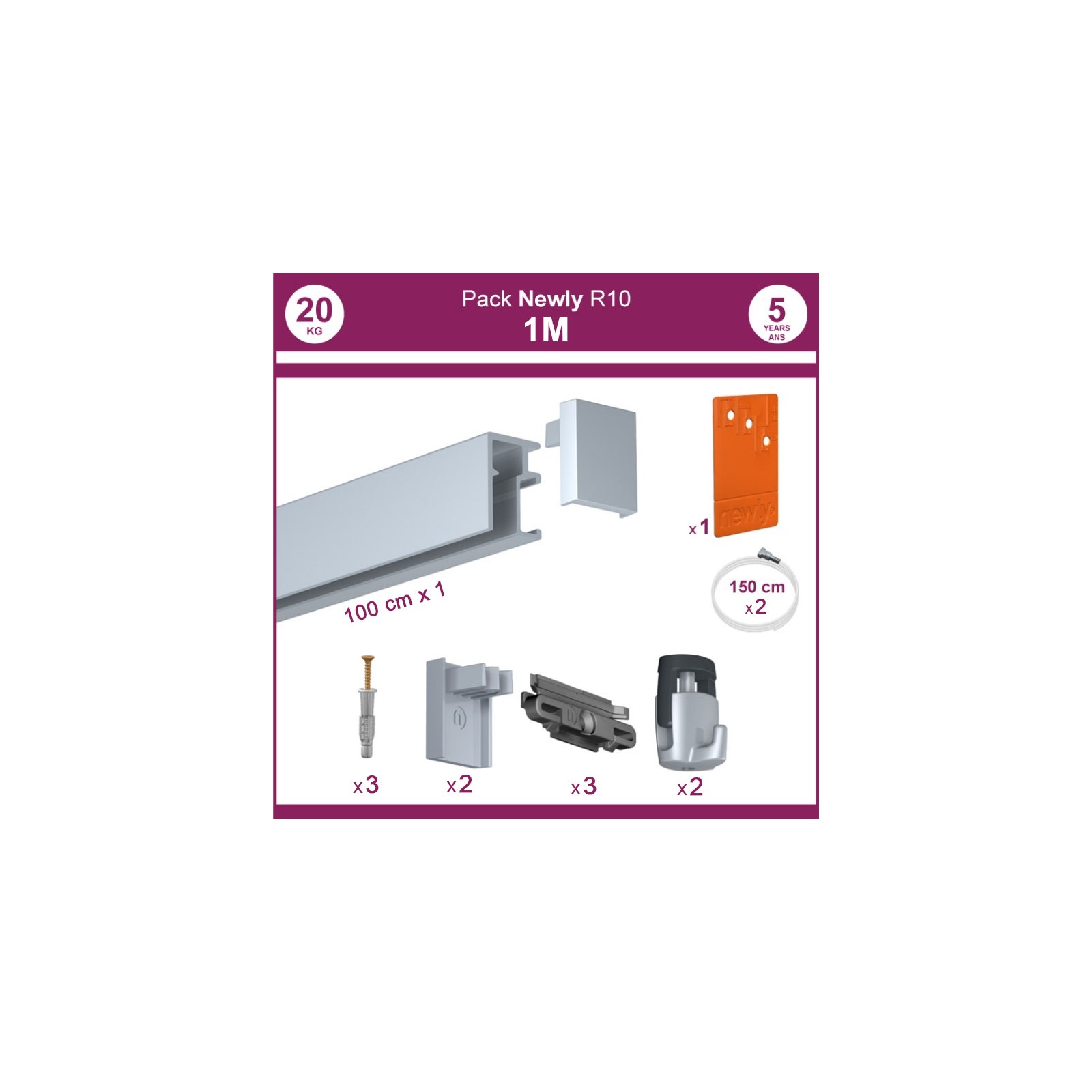 1 mètre Aluminium : Pack complet cimaise Newly R10