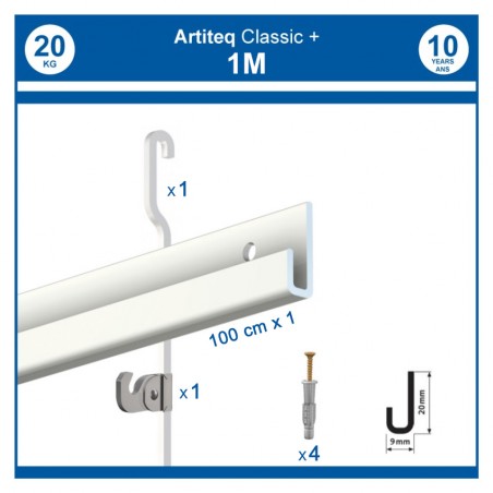 Pack 1 mètre cimaise Classic + Gallery couleur Blanc - Solution d'accrochage pour décoration murale lourde