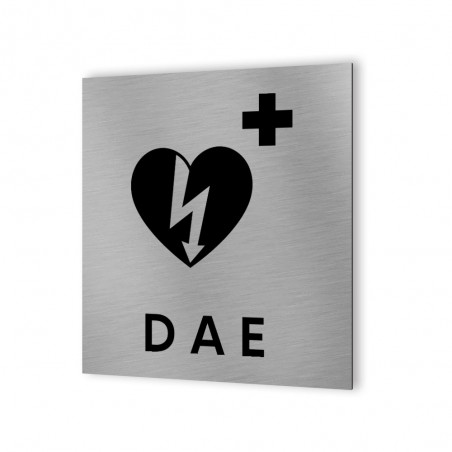 Pictogramme panneau signalétique format 20 cm x 20 cm en Dibond Aluminium brossé - Modèle DAE défibrillateur