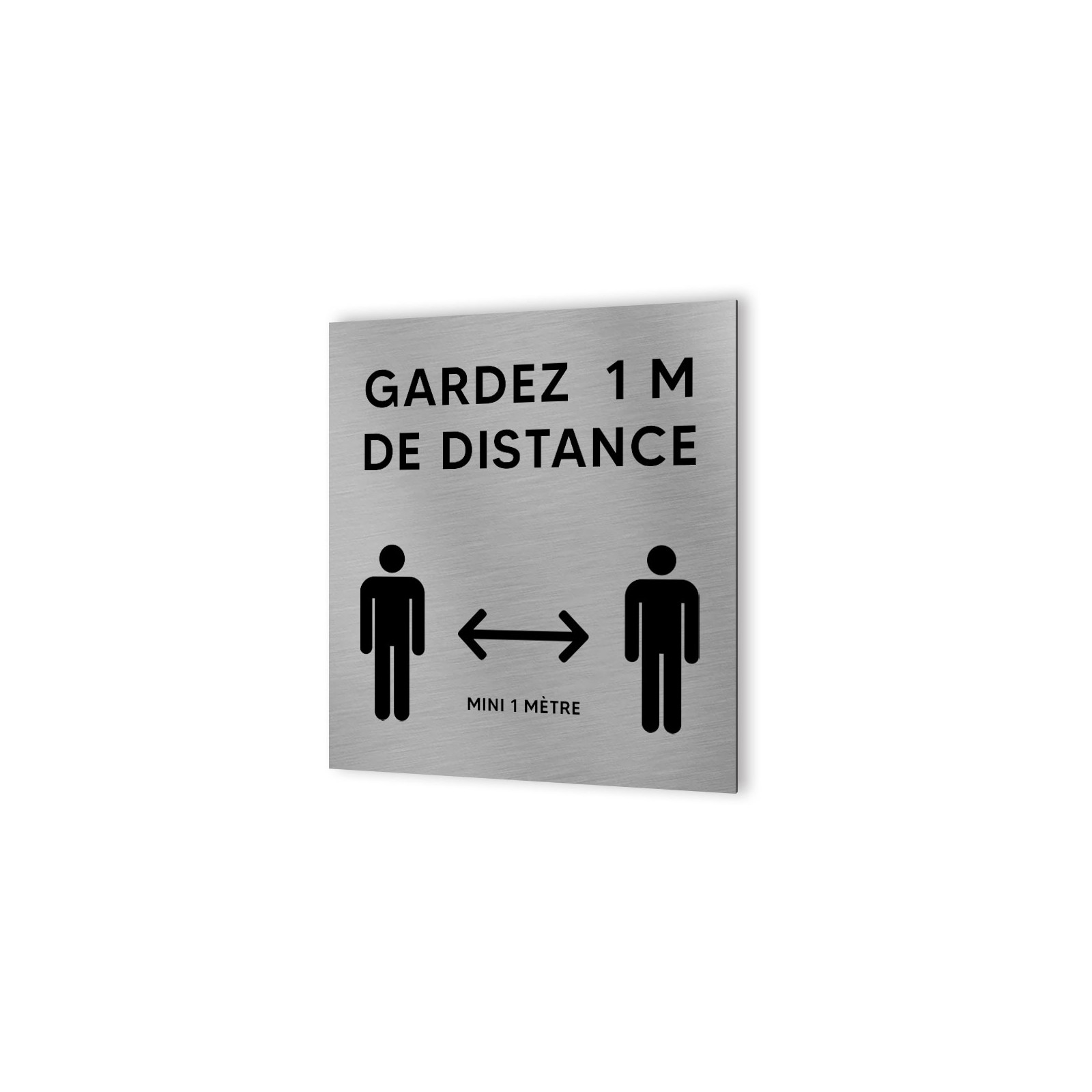 Pictogramme panneau signalétique format 20 cm x 20 cm en Dibond Aluminium brossé - Modèle Distanciation sociale 1 mètre