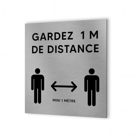 Pictogramme panneau signalétique format 20 cm x 20 cm en Dibond Aluminium brossé - Modèle Distanciation sociale 1 mètre