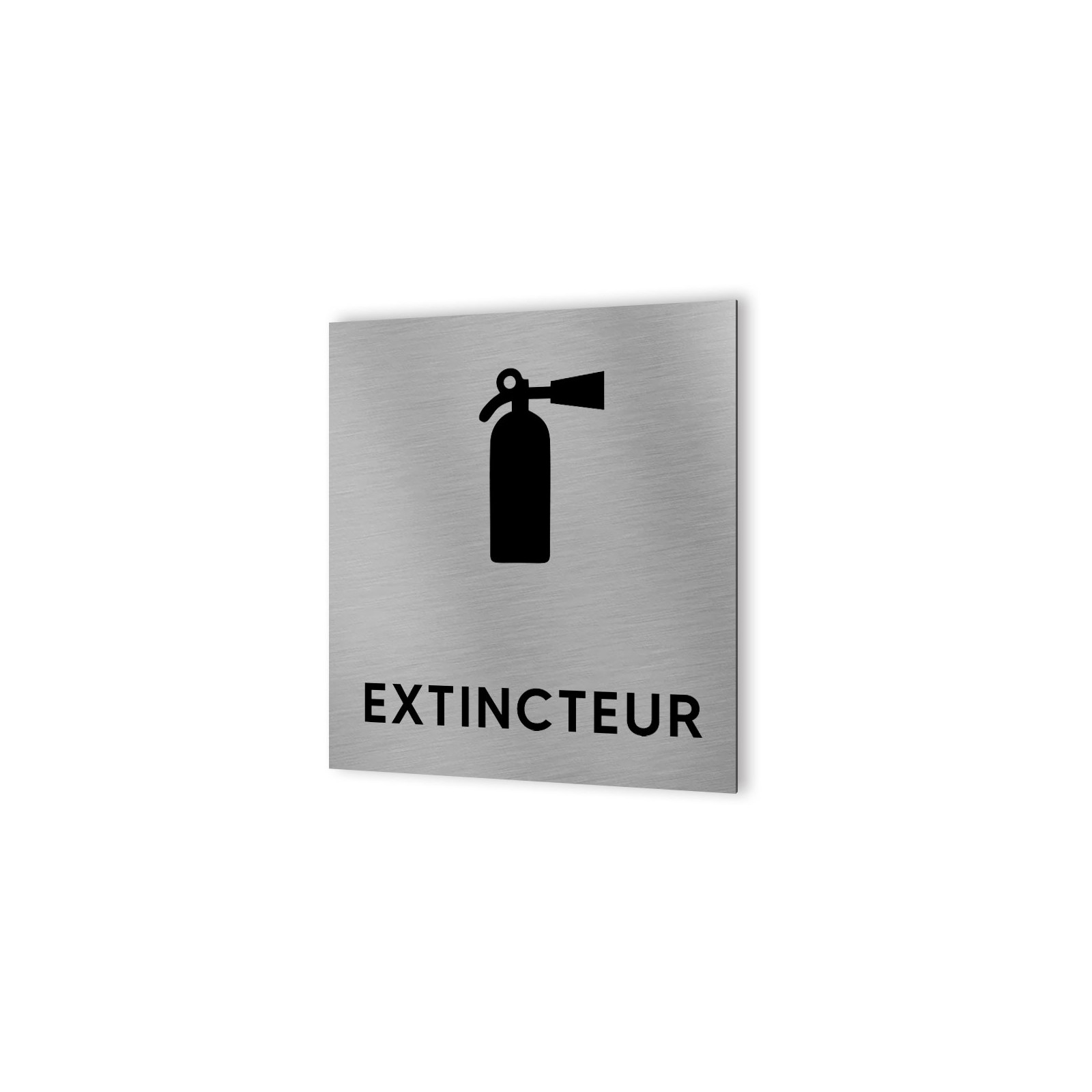 Pictogramme panneau signalétique format 20 cm x 20 cm en Dibond Aluminium brossé - Modèle Extincteur