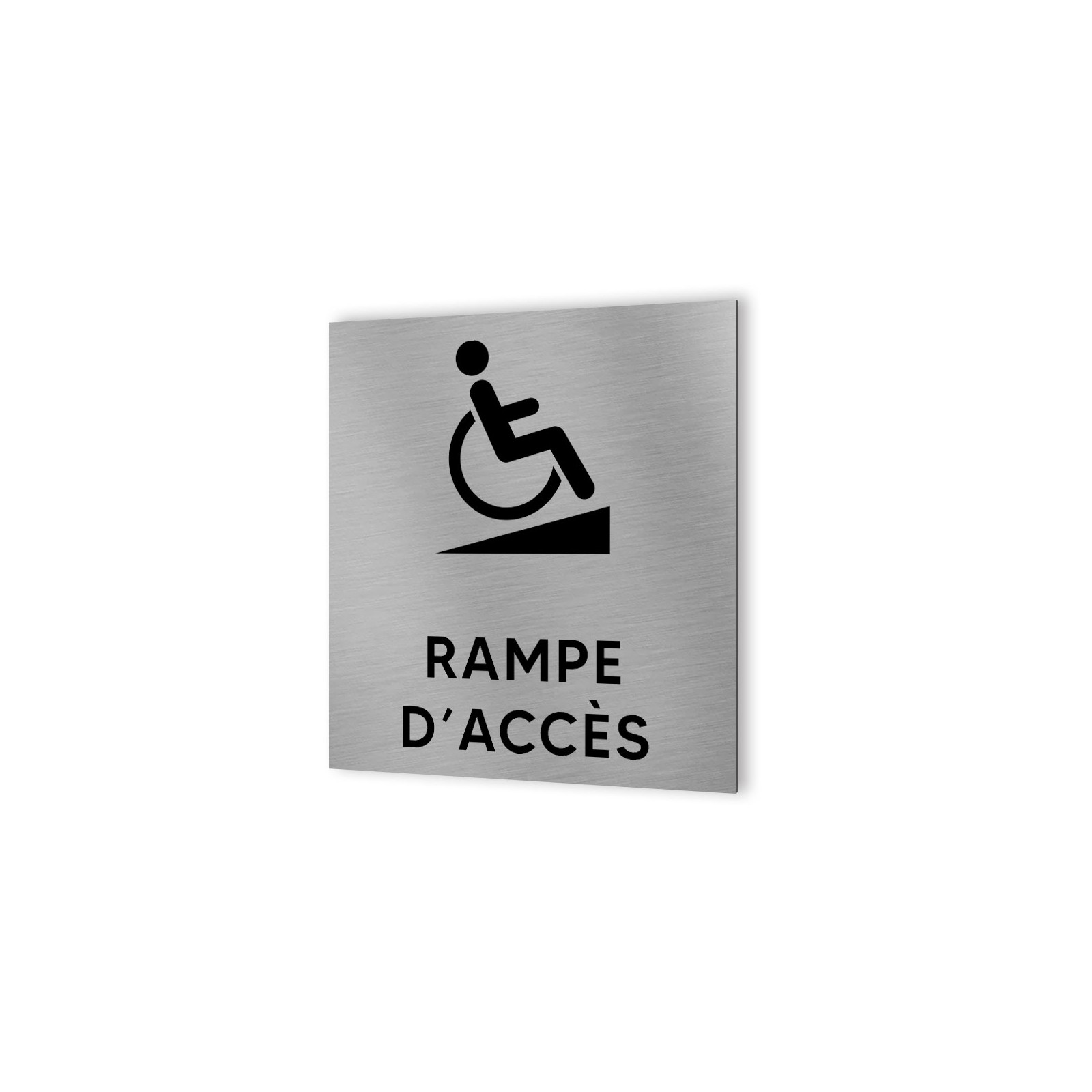 Pictogramme panneau signalétique format 20 cm x 20 cm en Dibond Aluminium brossé - Modèle Rampe PMR Handicap