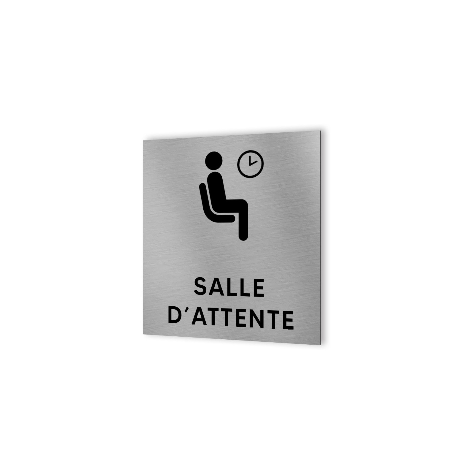 Pictogramme panneau signalétique format 20 cm x 20 cm en Dibond Aluminium brossé - Modèle Salle d'attente