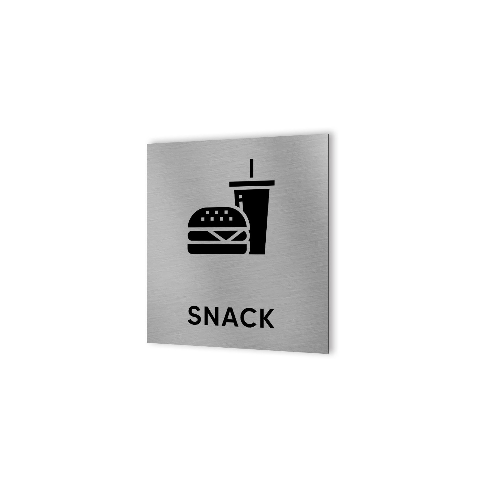 Pictogramme panneau signalétique format 20 cm x 20 cm en Dibond Aluminium brossé - Modèle Snack