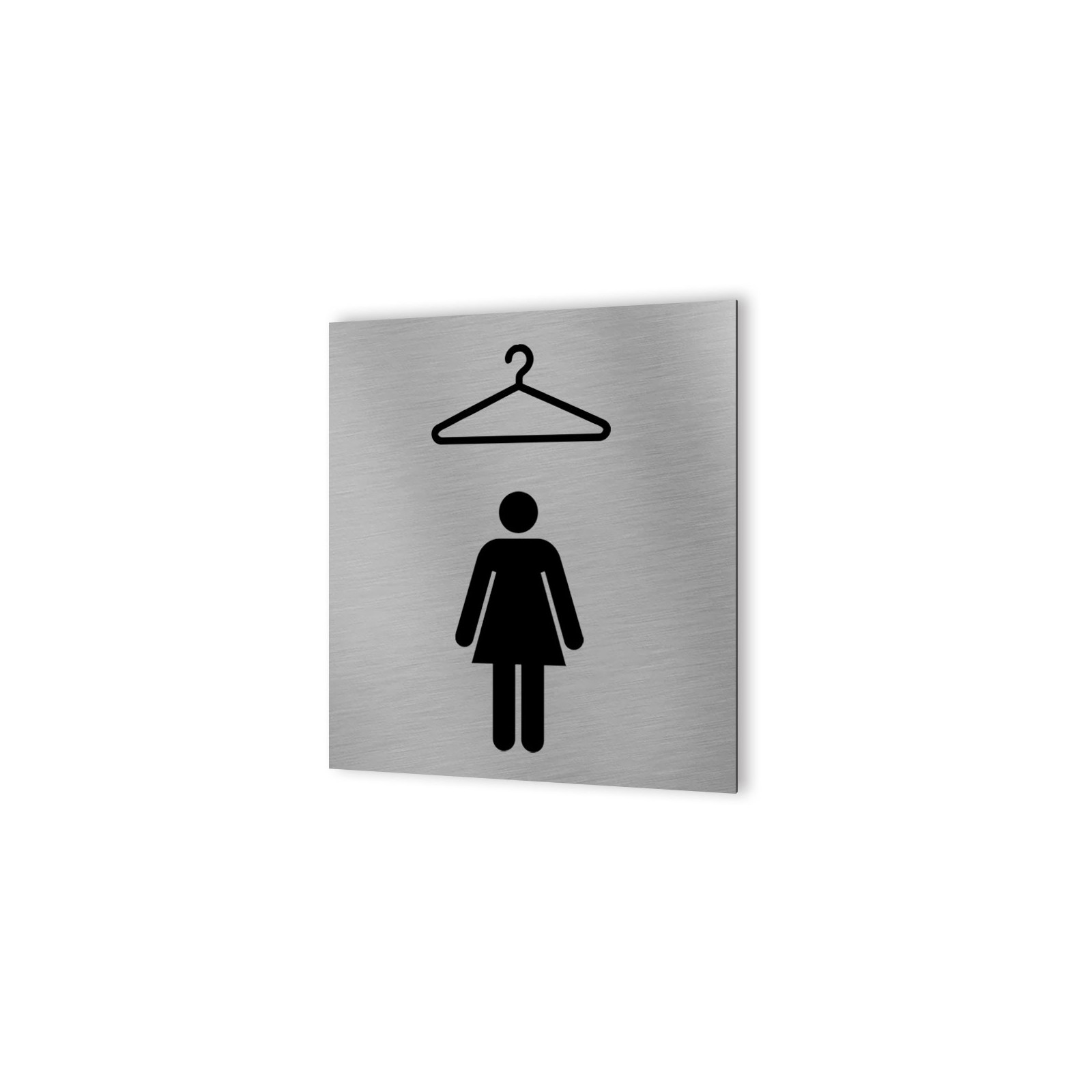 Pictogramme panneau signalétique format 20 cm x 20 cm en Dibond Aluminium brossé - Modèle Vestiaire Femme