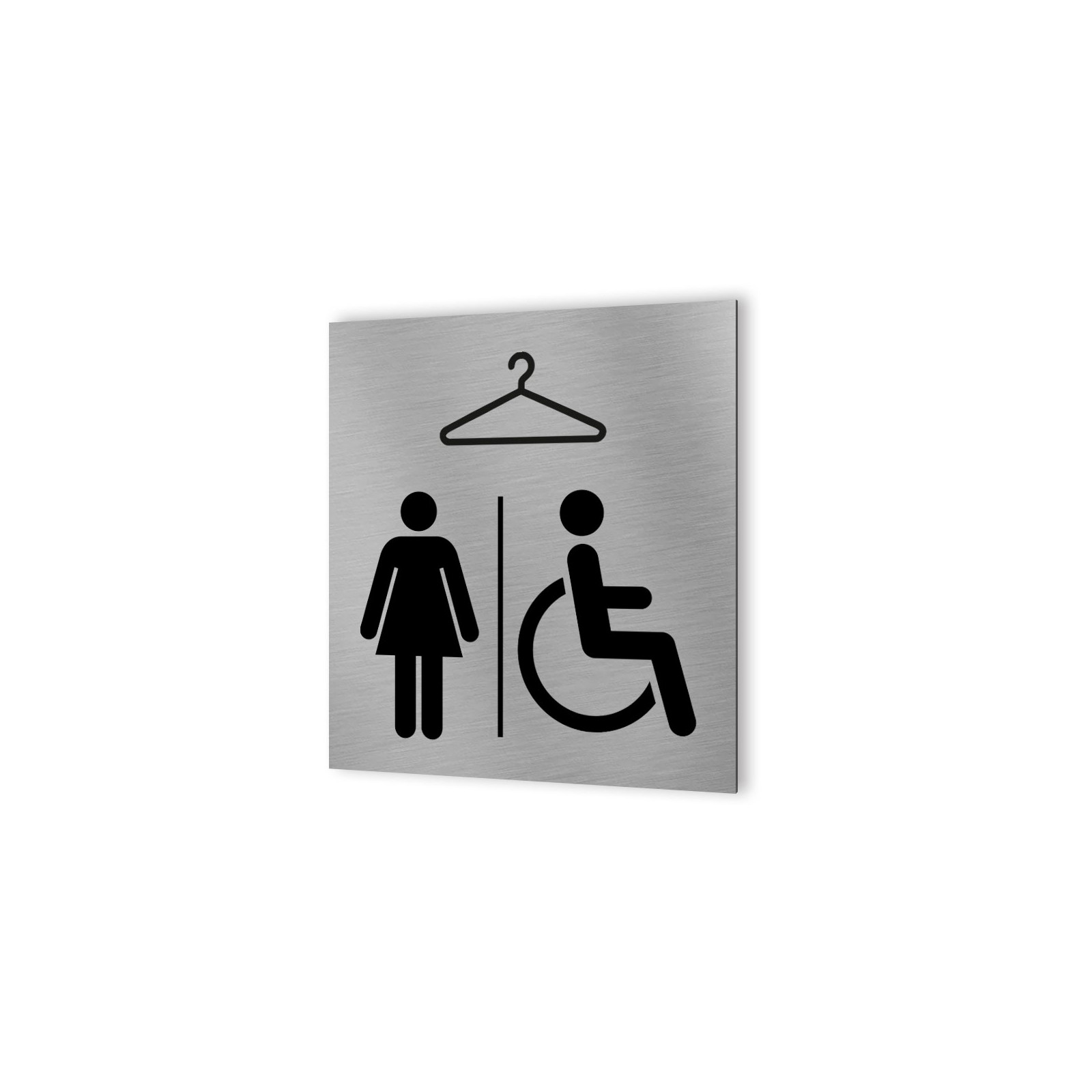 Pictogramme panneau signalétique format 20 cm x 20 cm en Dibond Aluminium brossé - Modèle Vestiaire Femmes / PMR