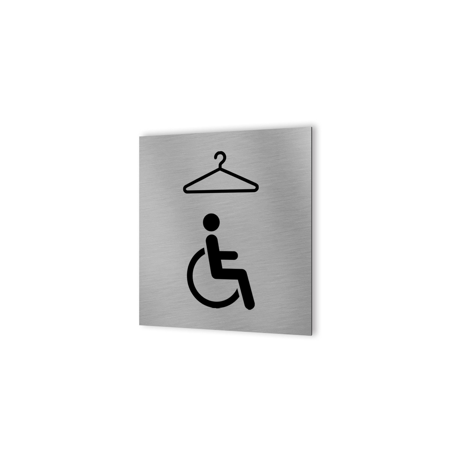 Pictogramme panneau signalétique format 20 cm x 20 cm en Dibond Aluminium brossé - Modèle Vestiaire PMR Handicapé