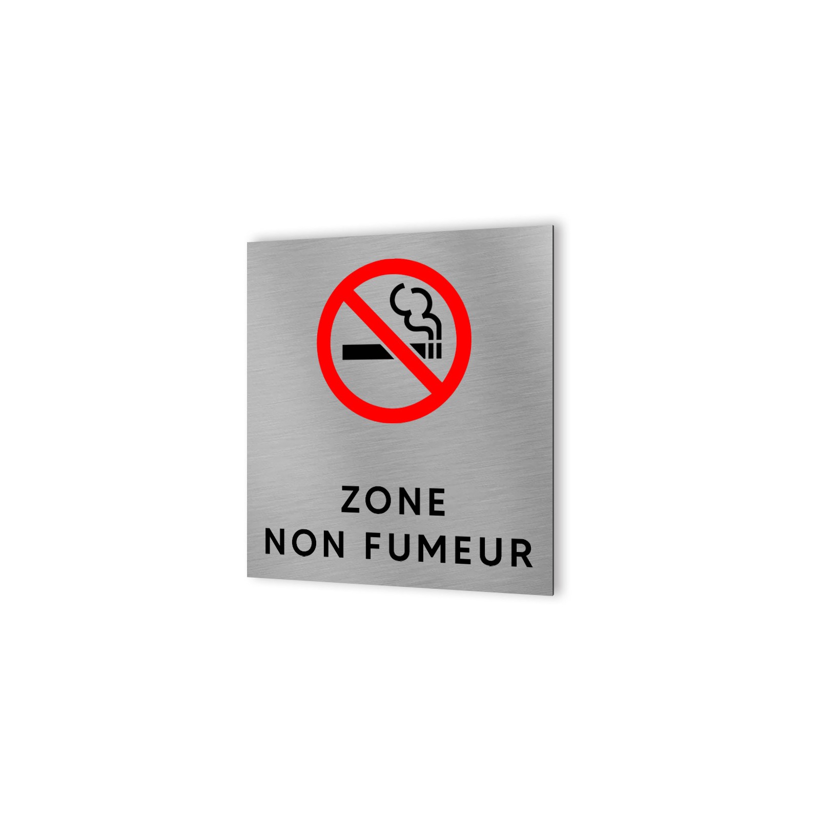 Pictogramme panneau signalétique format 20 cm x 20 cm en Dibond Aluminium brossé - Modèle Zone non fumeur