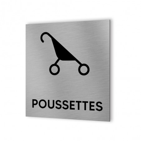 Pictogramme panneau signalétique format 20 cm x 20 cm en Dibond Aluminium brossé - Modèle Zone poussettes