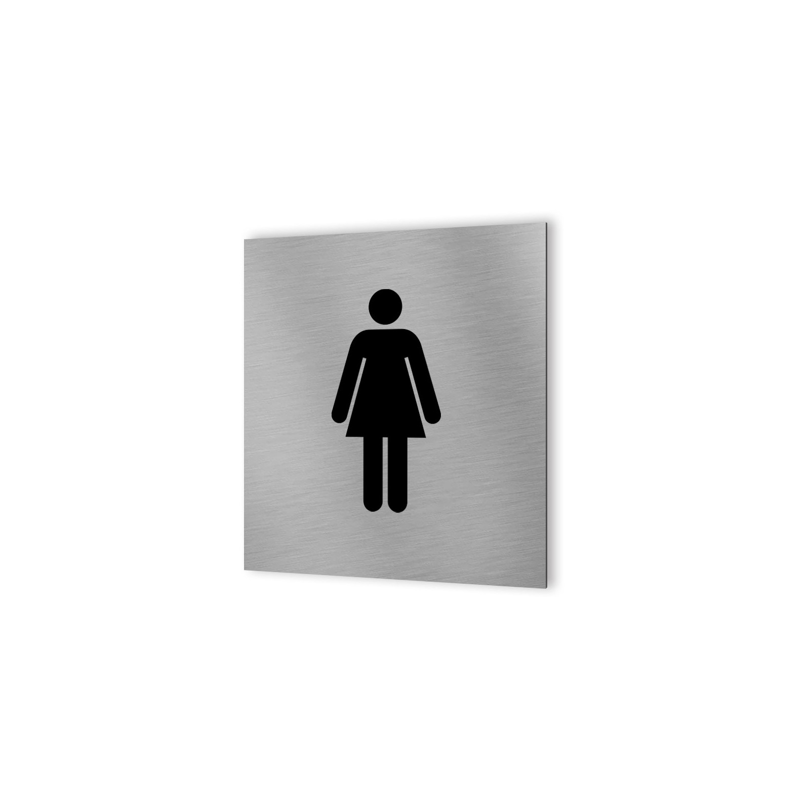 Pictogramme panneau signalétique WC format 20 cm x 20 cm en Dibond Aluminium brossé - Modèle toilettes Femme