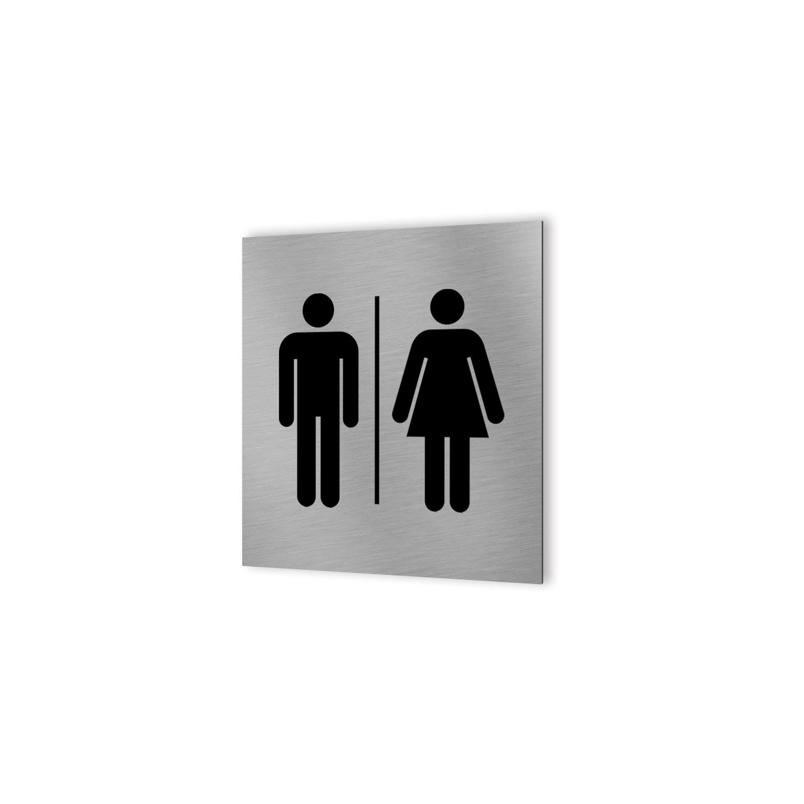 Pictogramme panneau signalétique WC format 20 cm x 20 cm en Dibond Aluminium brossé - Modèle toilettes Homme / Femme