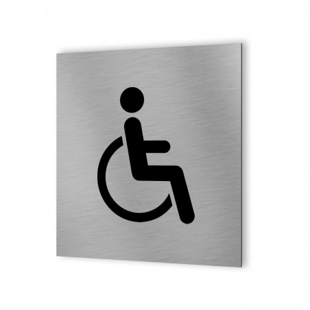 Pictogramme panneau signalétique WC format 20 cm x 20 cm en Dibond Aluminium brossé - Modèle toilettes PMR Handicapé