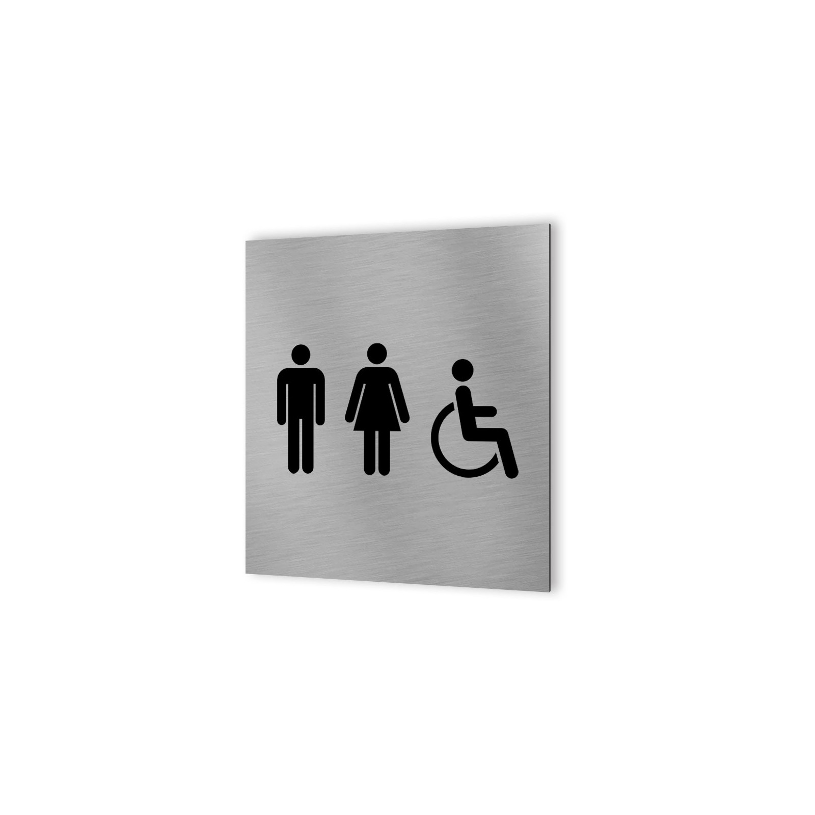 Pictogramme panneau signalétique WC format 20 cm x 20 cm en Dibond Aluminium brossé - Modèle toilettes TRIO