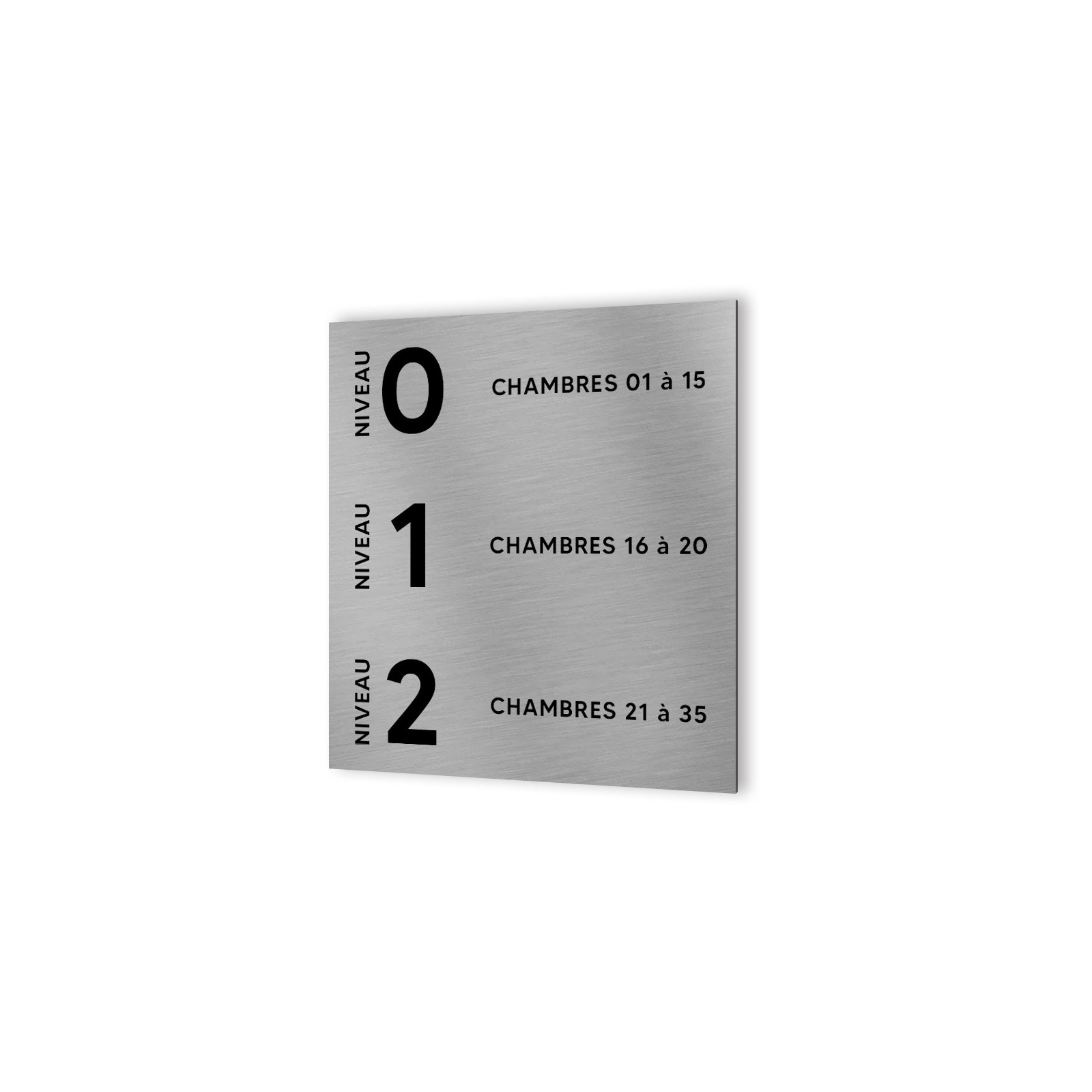 Panneau numéros de chambres et d'étage pour hôtel - Format 20 cm x 20 cm en Dibond Aluminium brossé -  Numéros personnalisables